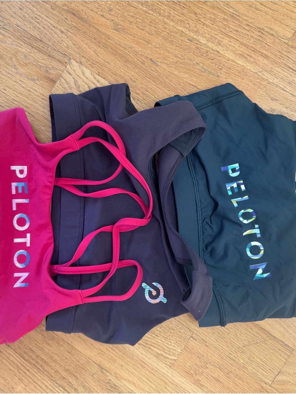 Peloton Pink and Navy Strappy Athletic Bikini Tops